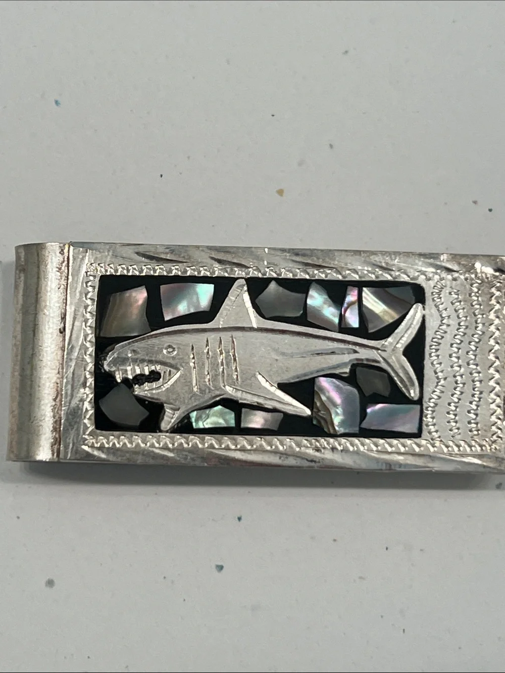Vintage Alpaca Silver Shark & Abalone Inlay Money/Card Clip (1995)